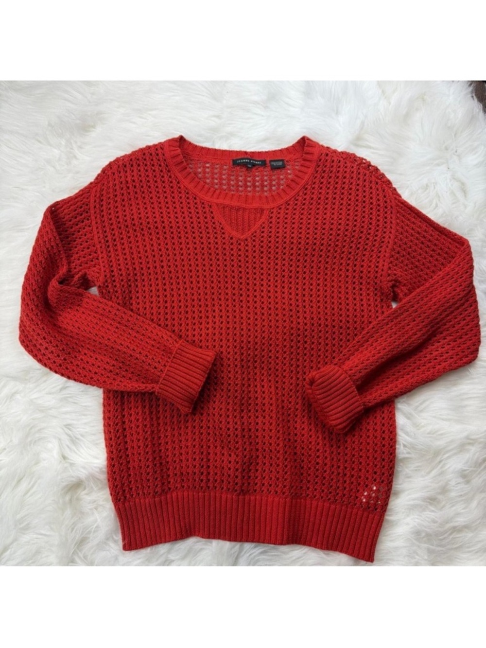 Jeanne Pierre Vibrant Red Open-Knit Top
